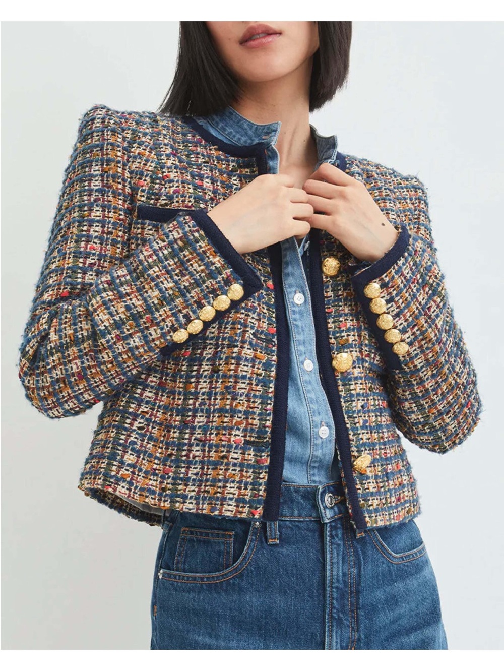 Veronica Beard Lars Tweed Jacket with Gold Buttons— Womens 6